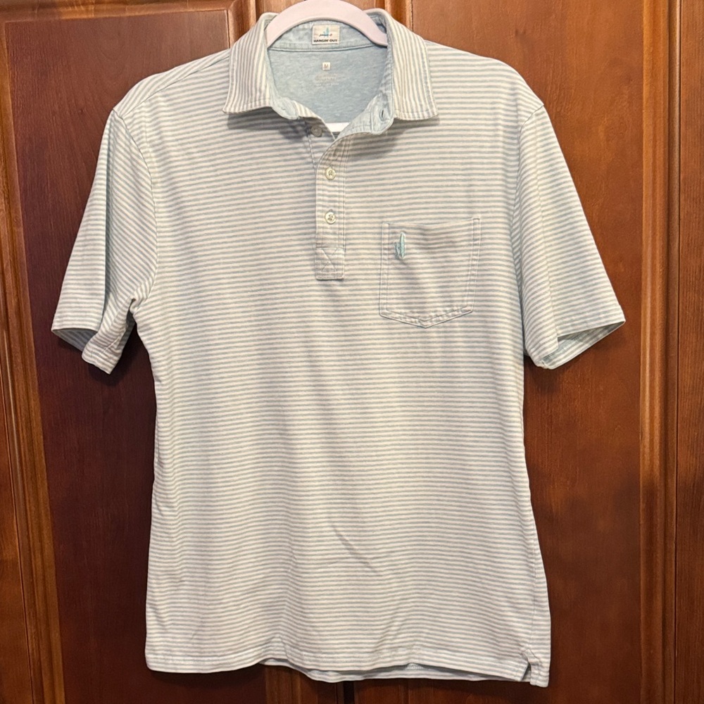 Johnnie-o Men's Ryan Original Four-button Polo White w/ Light Blue Stripe Medium